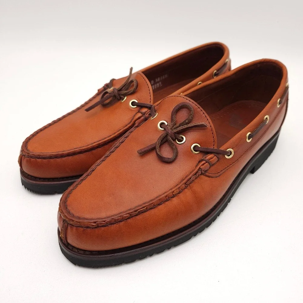 Allen Edmonds (Men's Size 8 D) Brown Leather Boat Shoes Classic Nautical Slip On